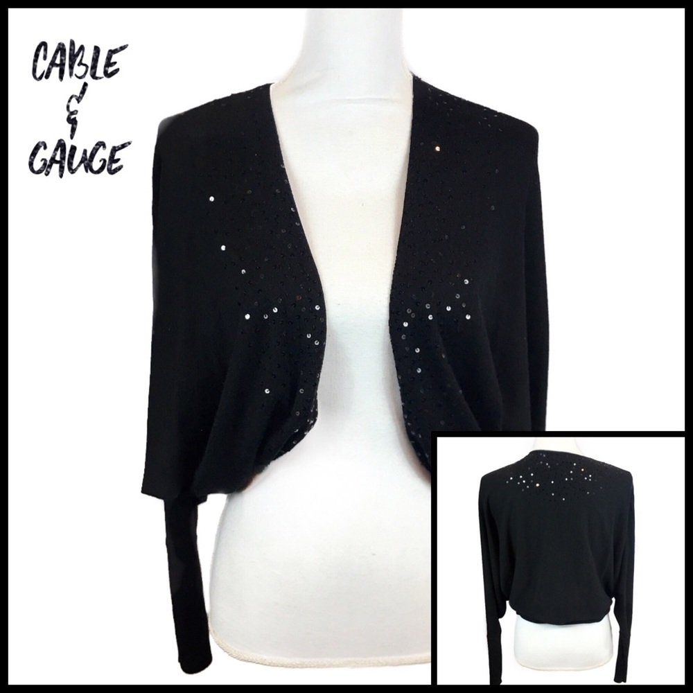 Cable & Gauge Black Sequin Shrug Size L NWT